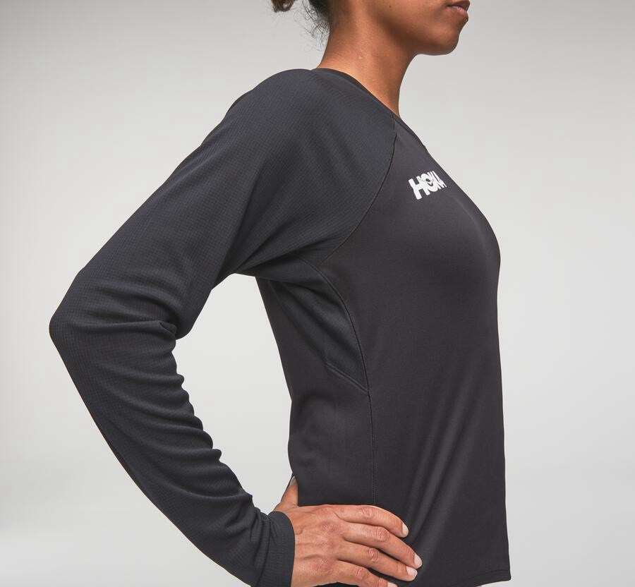 Hoka One One Top Kadın Siyah - Performance Long Sleeve - DZ8621503